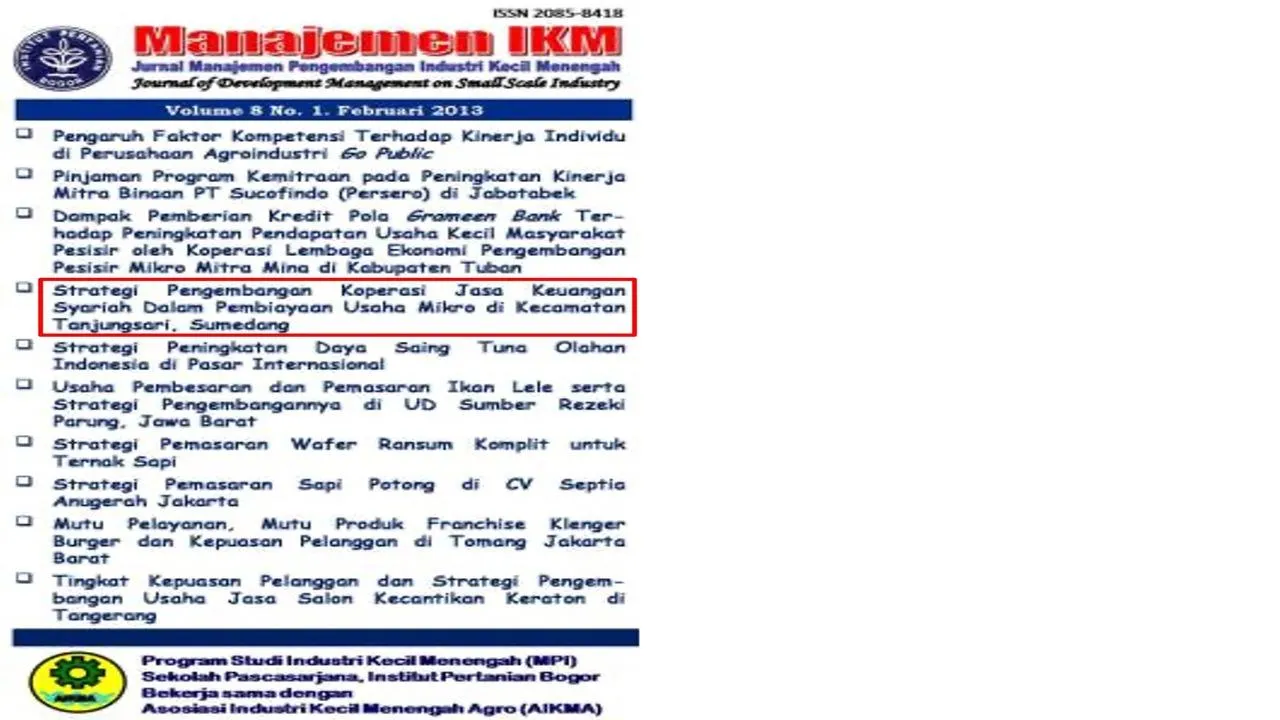 Strategi Pengembangan Koperasi Jasa Keuangan Syariah Dalam Pembiayaan Usaha Mikro di Kecamatan Tanjungsari Sumedang